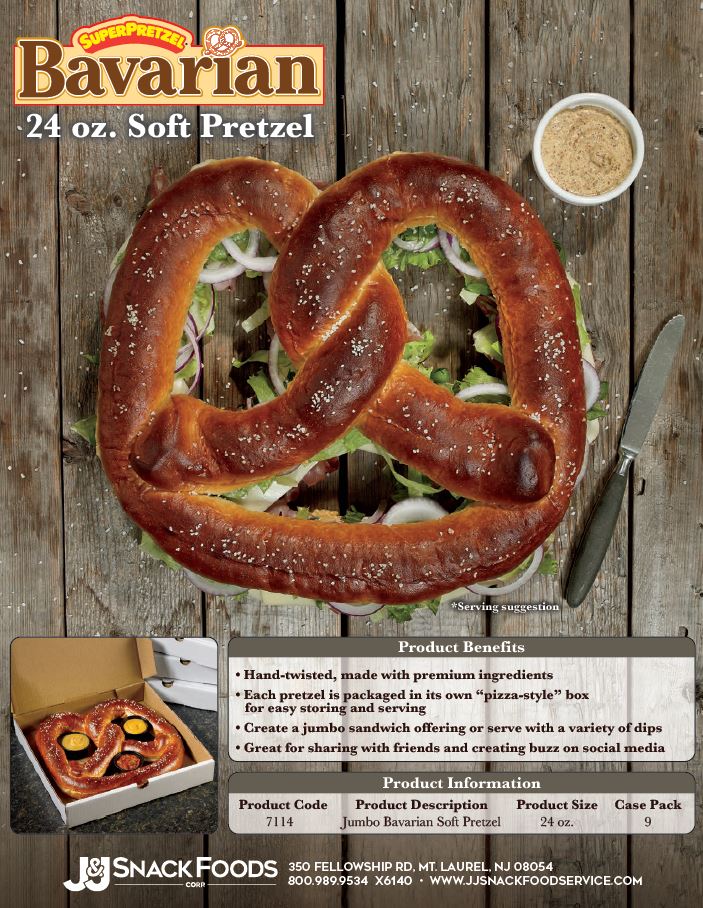 Superpretzel® Bavarian 24oz Soft Pretzel Literature Sheet Jandj Snack Foods Corp 1280